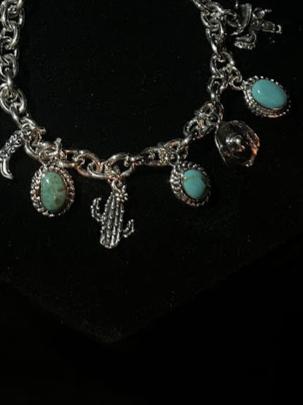 Luxurious Genuine Turquoise & Sterling Silver Charm Bracelets - Regul Silver