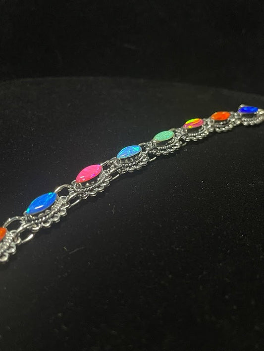 Shop Sterling Silver Lab Opal Inlay Western Style Bracelets - Regul Silver