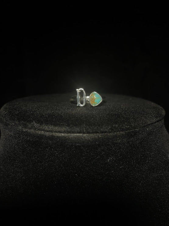 Sterling Silver Adjustable Initial Ring w/ Single Sonoran Turquoise - Regul Silver