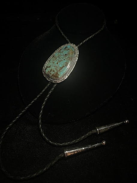 Bolo Tie | Genuine Turquoise & Leather - Regul Silver