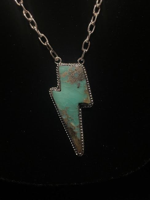 Lightning Bolt Real Turquoise Sterling Silver Necklace - Regul Silver