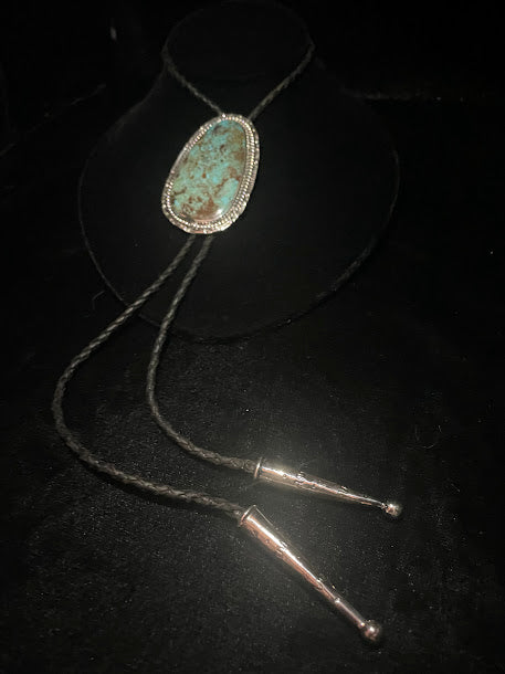 Bolo Tie | Genuine Turquoise & Leather - Regul Silver