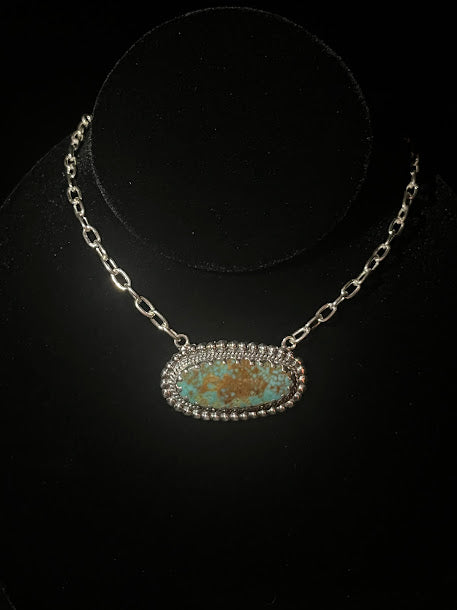 Authentic Turquoise Necklace | Elegant Oval Pendant - Regul Silver