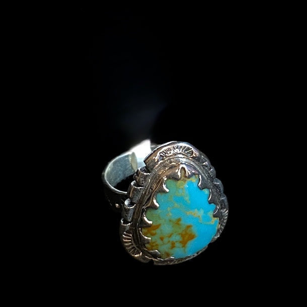 Artisan Stamped Band| Real Turquoise Sterling Silver Ring. - Regul Silver