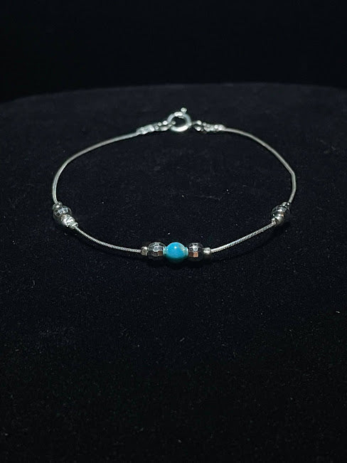 Delicate Sterling Bracelet| Tiny Turquoise Bead - Regul Silver