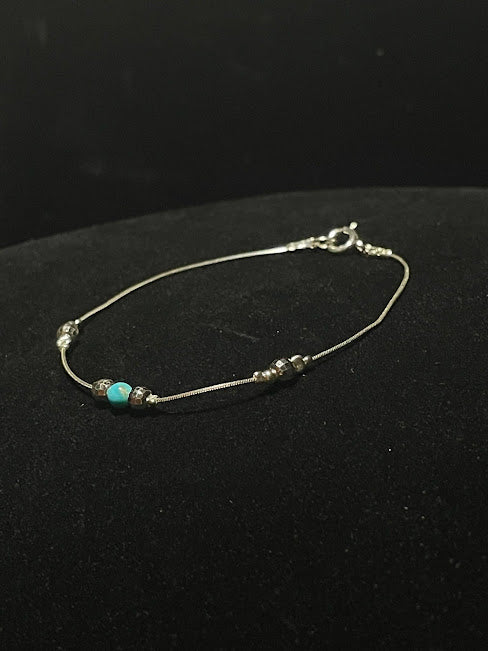 Delicate Sterling Bracelet| Tiny Turquoise Bead - Regul Silver