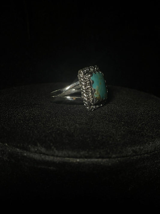 Handcrafted Real Turquoise| Square Sterling Silver Ring