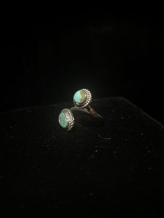 Western Rodeo-Themed Two Stone Turquoise Ring - Regul Silver