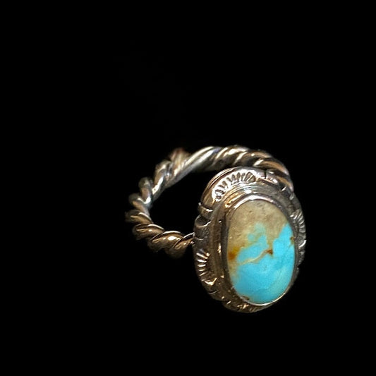 Single Stone Genuine Sonoran Turquoise Sterling Silver Ring - Regul Silver