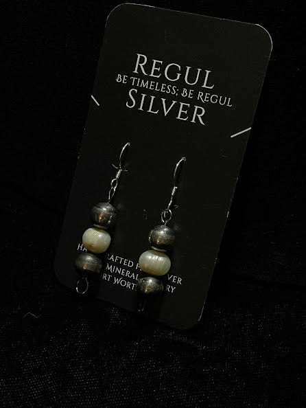 Special desert Pearl w/Baroque Pearl Artisan Sterling Silver Earrings - Regul Silver