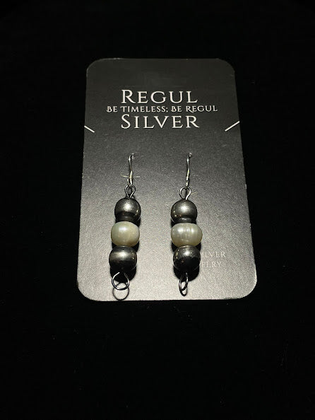 Special desert Pearl w/Baroque Pearl Artisan Sterling Silver Earrings - Regul Silver