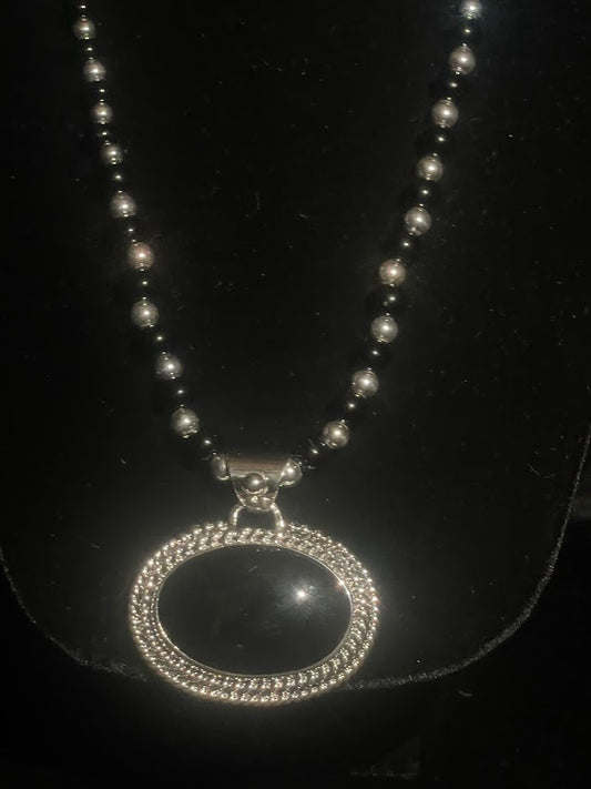 Oval Obsidian Pendant with Sterling & Obsidian Pearls - Regul Silver