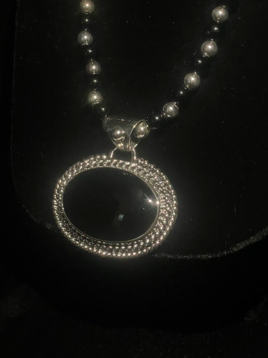 Oval Obsidian Pendant with Sterling & Obsidian Pearls - Regul Silver