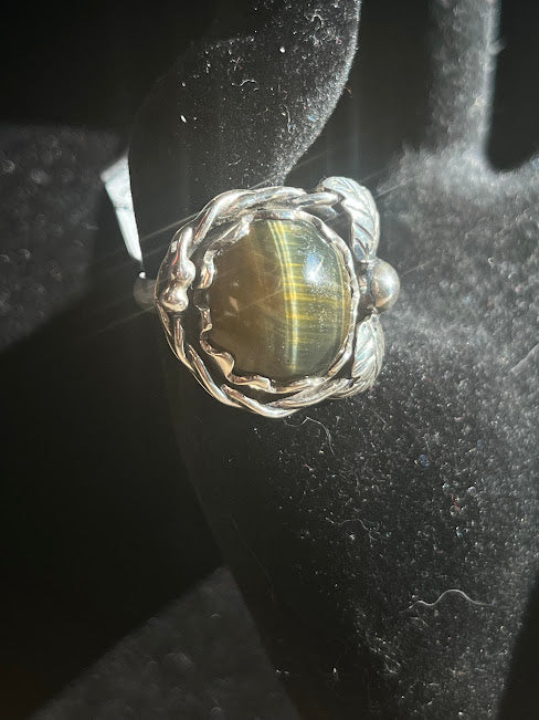 Unique Real Sterling Silver Rings With Tiger's Eye Stone - Regul Silver