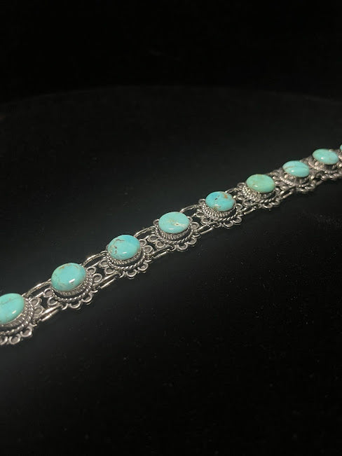 Genuine Turquoise Floral Chain | Western Rodeo-Themed Bracelets - Regul Silver