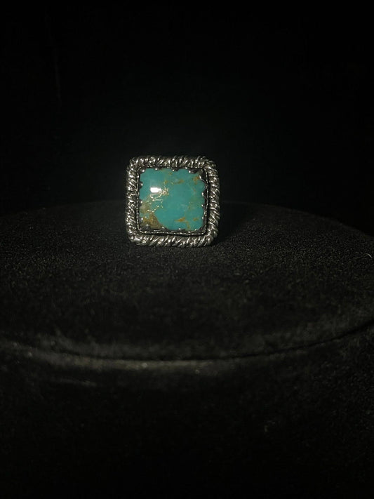 Handcrafted Real Turquoise| Square Sterling Silver Ring