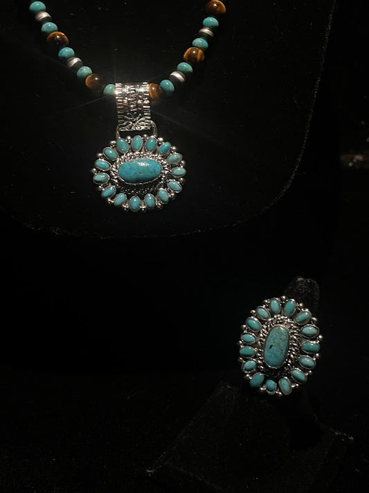 Turquoise Cluster Ring – Handcrafted Western Jewelry