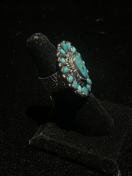 Turquoise Cluster Ring – Handcrafted Western Jewelry