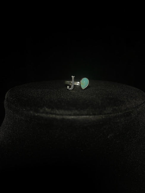 Sterling Silver Adjustable Initial Ring w/ Single Sonoran Turquoise - Regul Silver