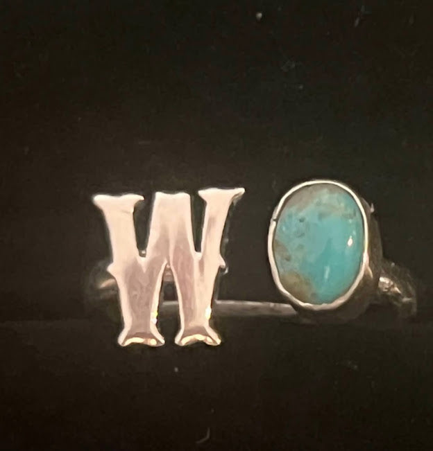 Sterling Silver Adjustable Initial Ring w/ Single Sonoran Turquoise - Regul Silver