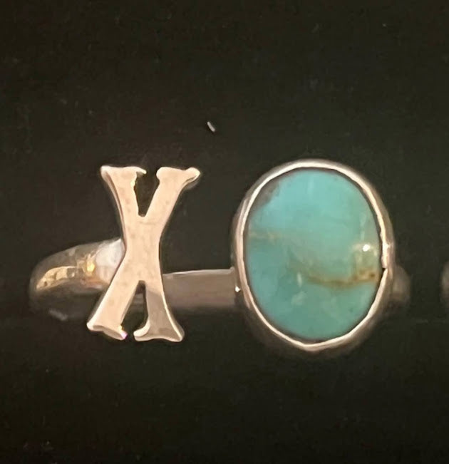 Sterling Silver Adjustable Initial Ring w/ Single Sonoran Turquoise - Regul Silver