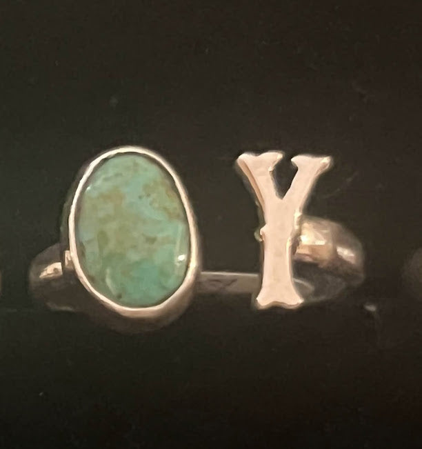 Sterling Silver Adjustable Initial Ring w/ Single Sonoran Turquoise - Regul Silver