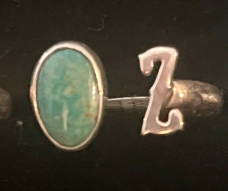 Sterling Silver Adjustable Initial Ring w/ Single Sonoran Turquoise - Regul Silver