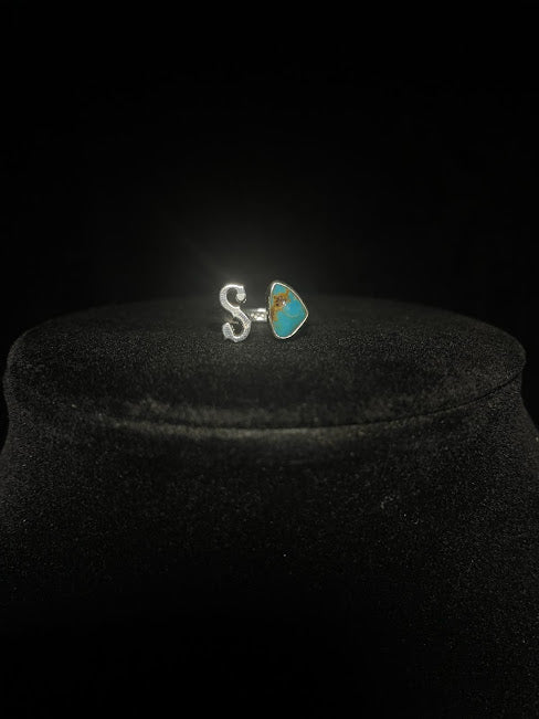 Sterling Silver Adjustable Initial Ring w/ Single Sonoran Turquoise - Regul Silver