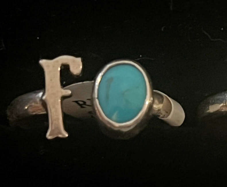 Sterling Silver Adjustable Initial Ring w/ Single Sonoran Turquoise - Regul Silver