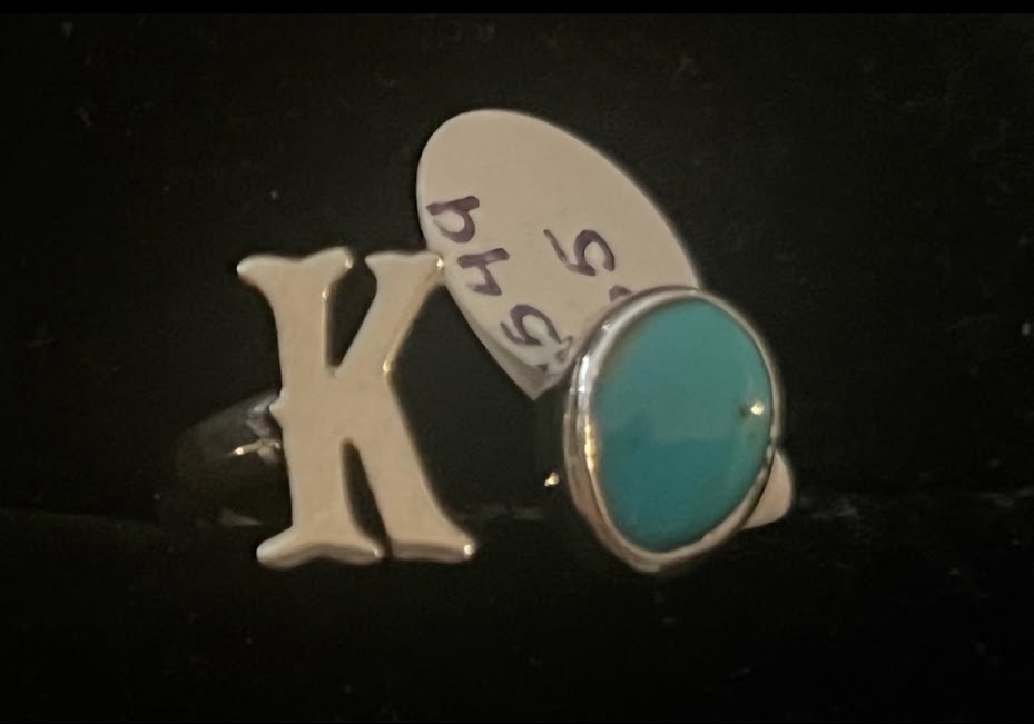 Sterling Silver Adjustable Initial Ring w/ Single Sonoran Turquoise - Regul Silver