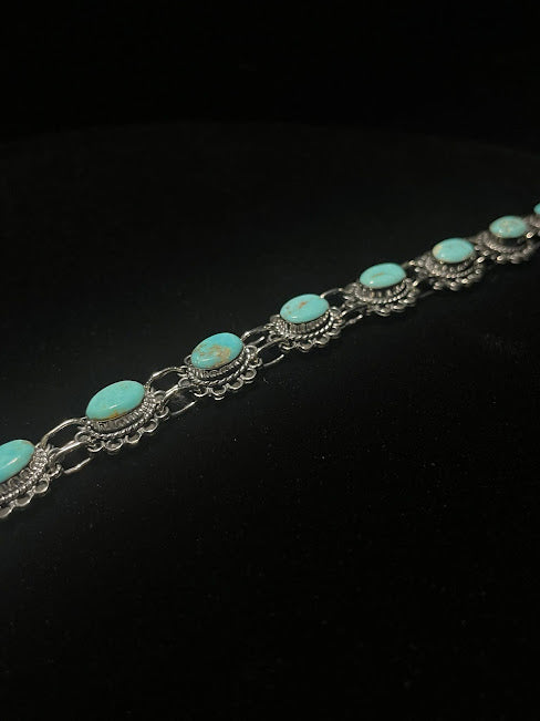 Genuine Turquoise Floral Chain | Western Rodeo-Themed Bracelets - Regul Silver