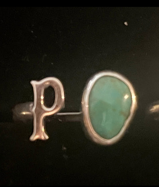 Sterling Silver Adjustable Initial Ring w/ Single Sonoran Turquoise - Regul Silver