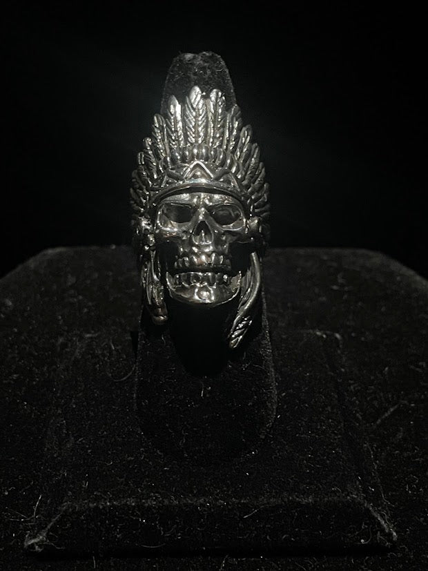 Bold Warrior Skull Ring – Handcrafted Western Jewelry