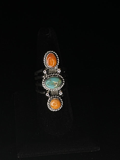 Sterling Silver 3 Stone Genuine Sonoran Turquoise Rings - Regul Silver