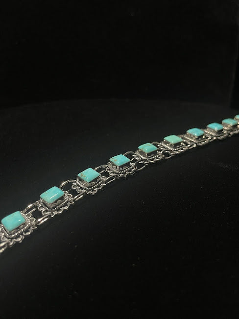 Genuine Turquoise Floral Chain | Western Rodeo-Themed Bracelets - Regul Silver