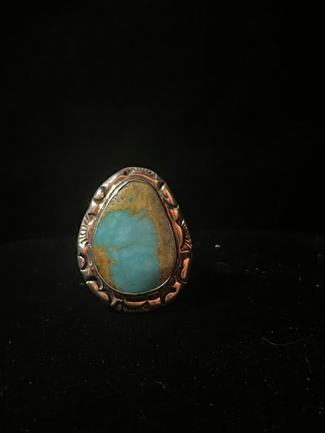 Artisan Stamped Band| Real Turquoise Sterling Silver Ring. - Regul Silver