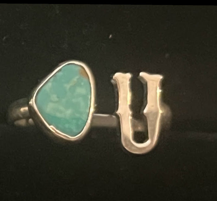 Sterling Silver Adjustable Initial Ring w/ Single Sonoran Turquoise - Regul Silver