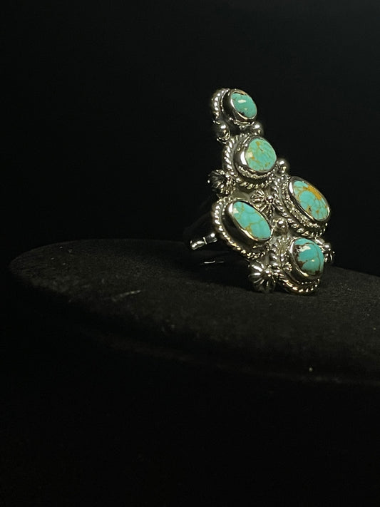 Handcrafted Five Stone Genuine Sonoran Turquoise Southwest Style Ring - Regul Silver