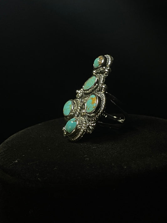 Handcrafted Five Stone Genuine Sonoran Turquoise Southwest Style Ring - Regul Silver