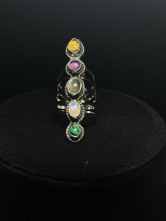 Southwest Style 5-Gemstone Sterling Silver Ring - Regul Silver