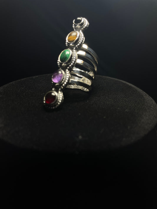 Southwest Style 5-Gemstone Sterling Silver Ring - Regul Silver