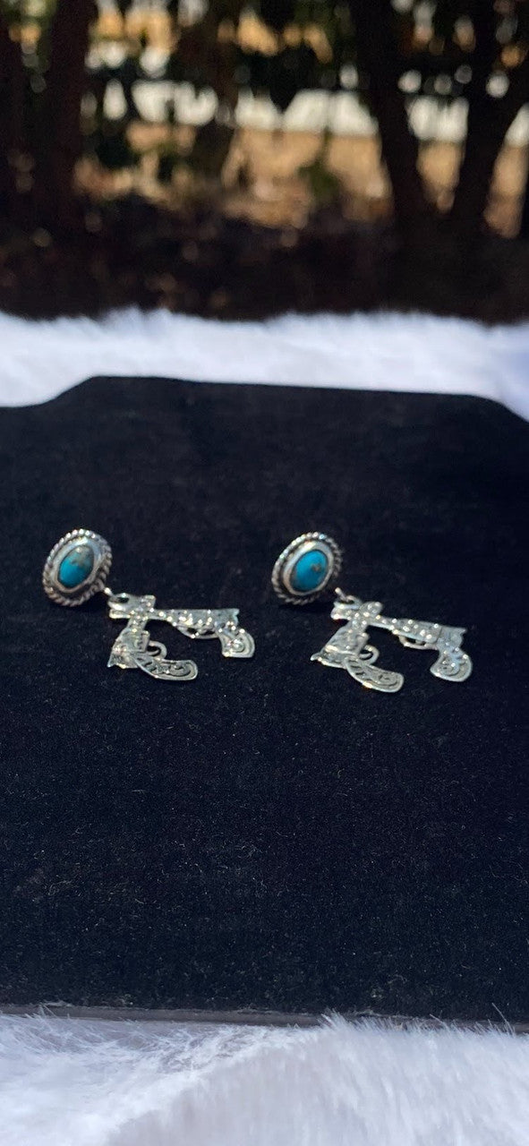 Sterling Silver Double Pistol Western Earrings | Real Turquoise - Regul Silver