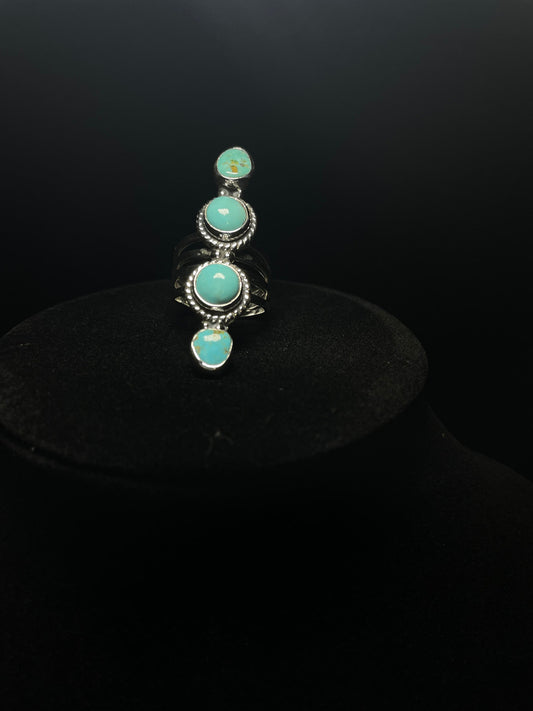 Premium Quality 4-Stone Genuine Turquoise Sterling Silver Ring - Regul Silver